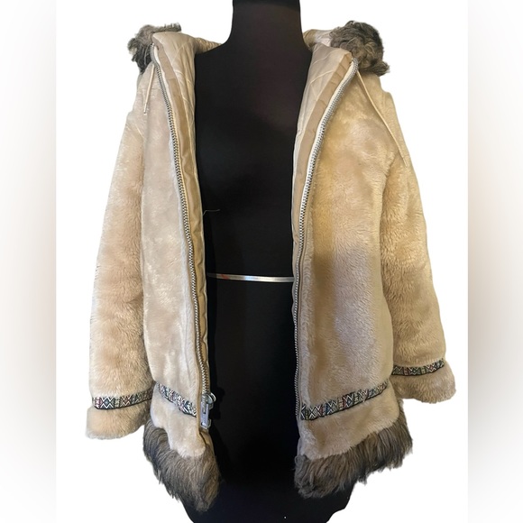 Vtg Weather Tamer Boho Faux Fur Hooded Eskimo Zip Front Snow Buny Coat - Picture 3 of 9